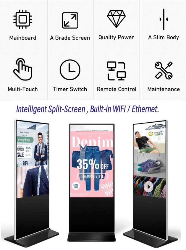 32 43 49 55 65 75 85 Inch Touch Screen LCD Floor Standing Totem Display ...