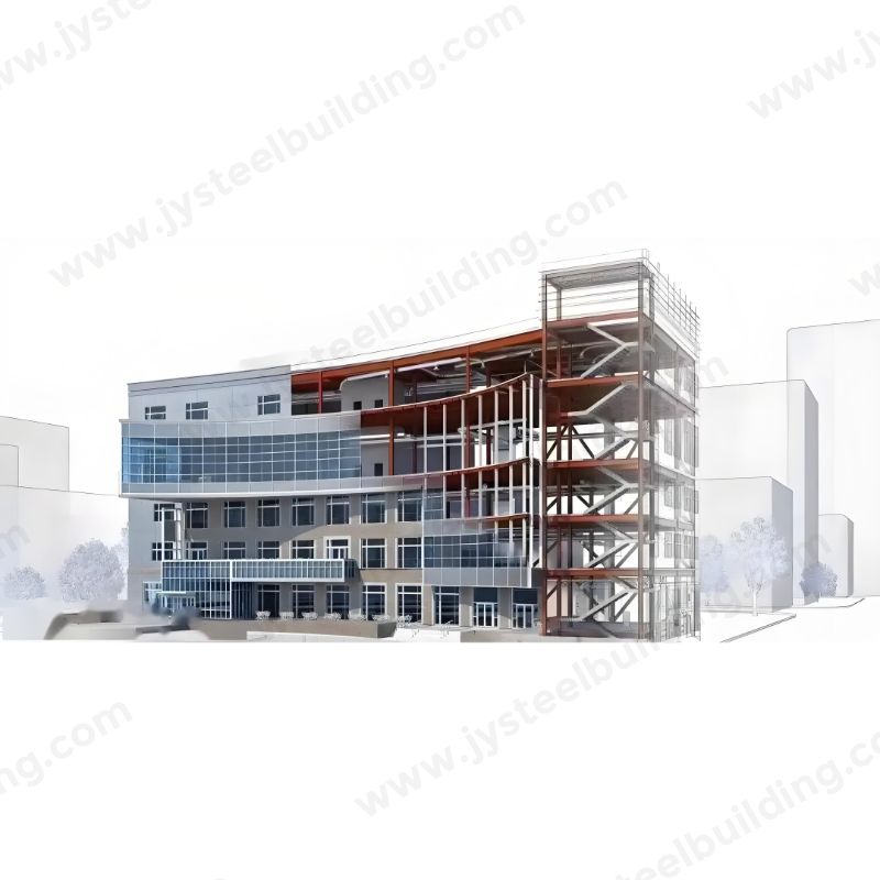 Mehrgeschossiges, vorgefertigtes Stahlbaugebäude für Büroanwendungen.