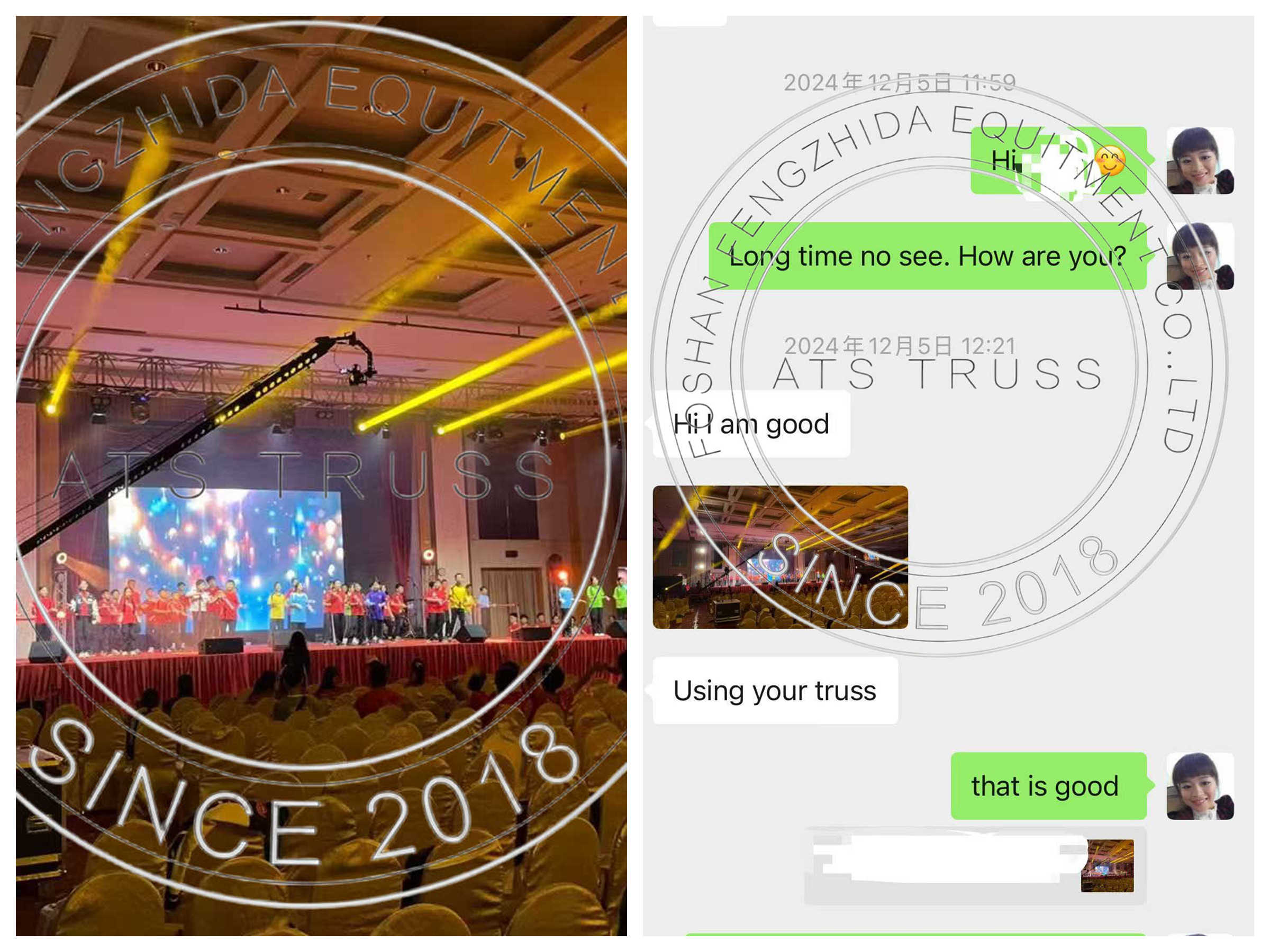 Good feedback from Customer for our 4 Pillars Truss System. Truss System 10 years still use very well.