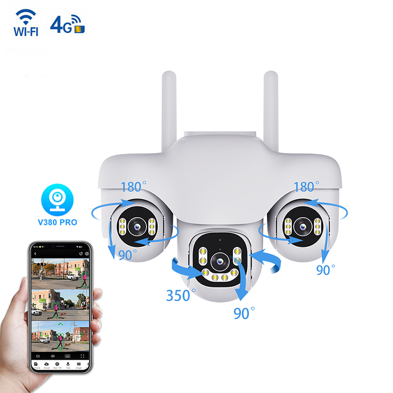 3 Lens Outdoor Security Camera V380 4G WiFi CCTV Camera