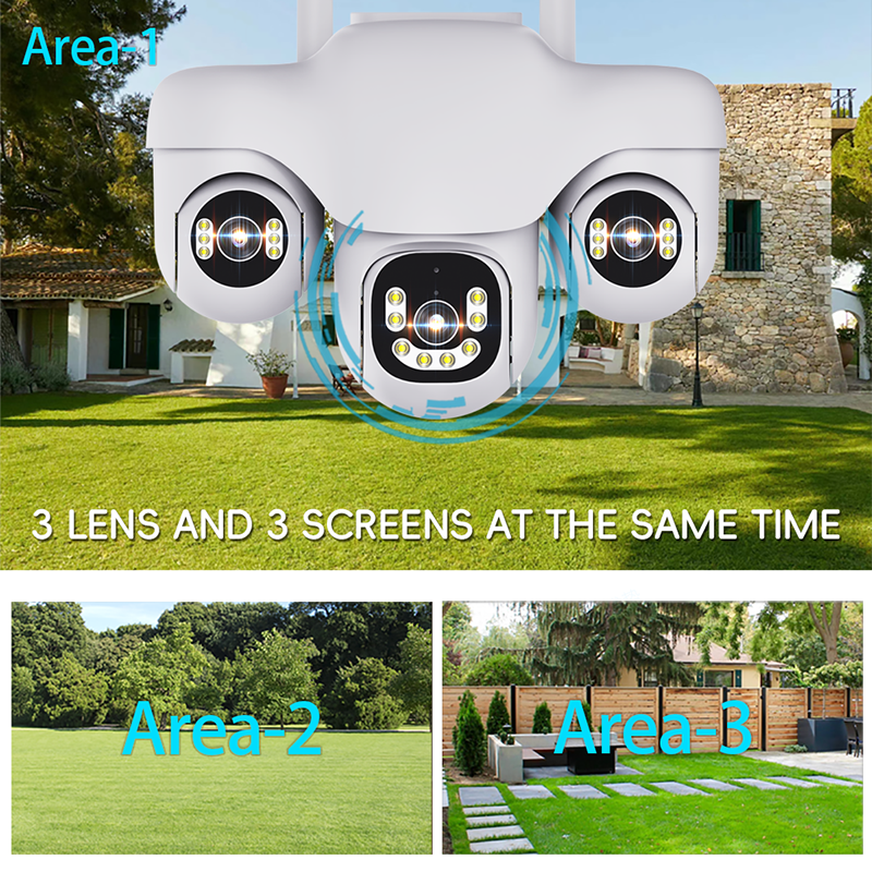 3 Lens Outdoor Security Camera V380 4G WiFi CCTV Camera