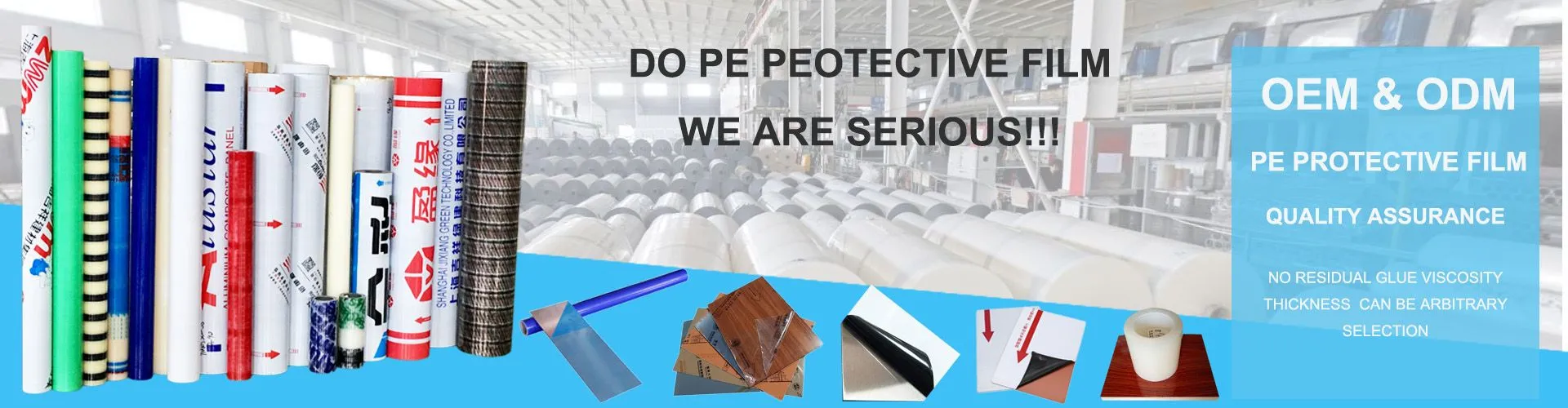 Película protectora de PE azul transparente para lámina de PVC de plástico
