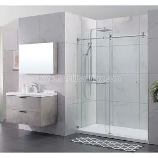 The sliding shower doors don't have any tracks, which means that there are fewer spaces for mould to grow and the shower is easier to keep clean. Stainless steel hamming makes it look elegant and modern. With tempered glass, the sliding shower door gets m