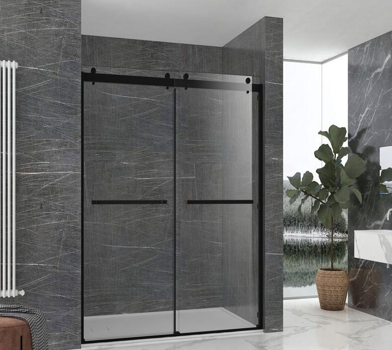 Solid aluminum header bypass sliding shower door