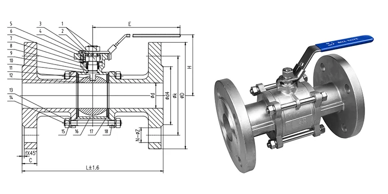 3PC Din Flange Ball Valve