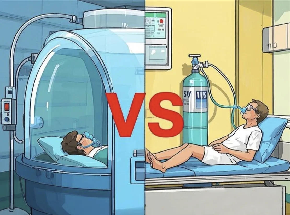 Hyperbaric Oxygen vs. Conventional Oxygen Inhalation Therapy