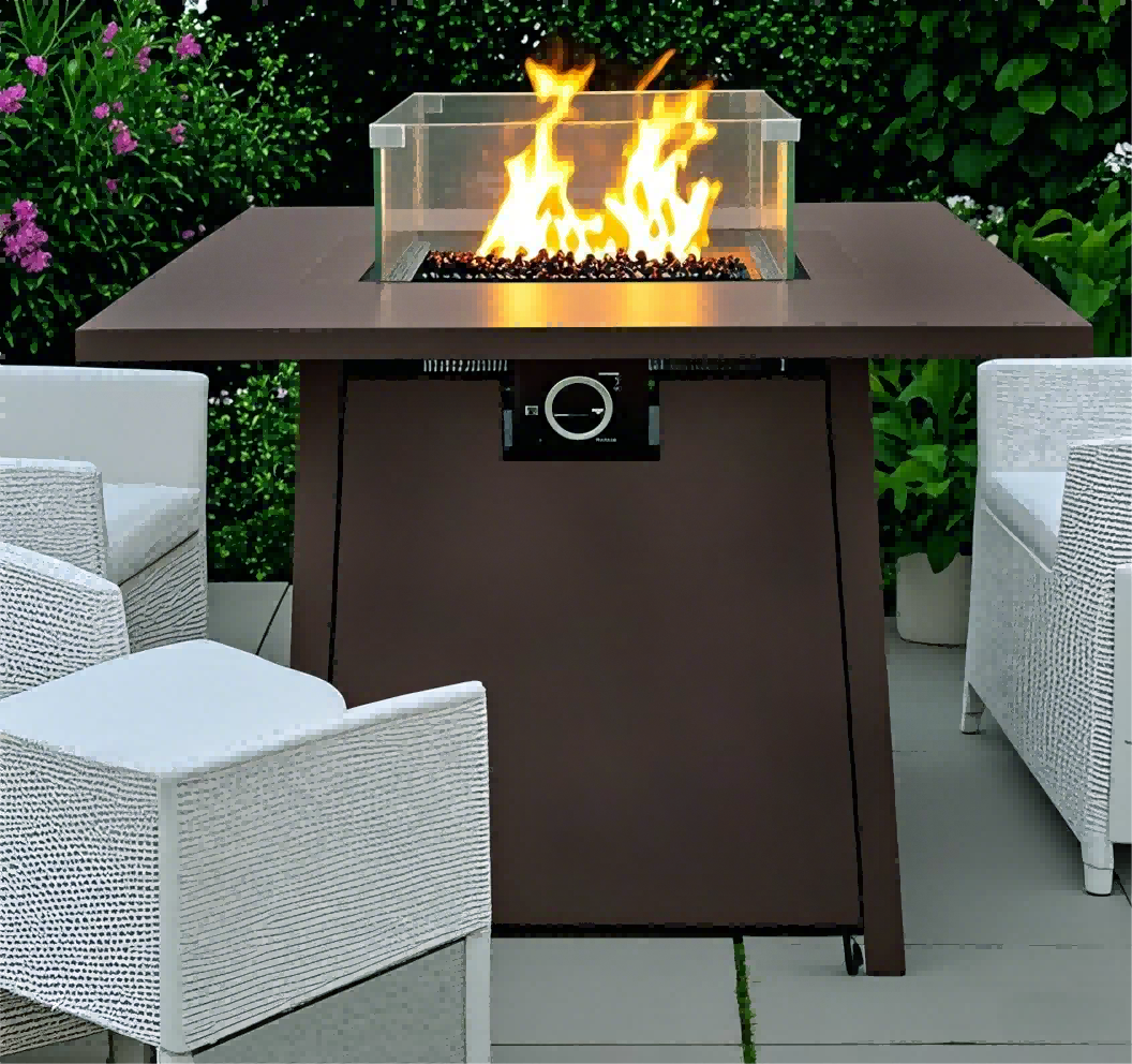 Square Coffee Fire Pit Table, with Protector