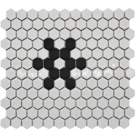Azulejo de mosaico de porcelana esmaltada blanca Octágono Black Mix