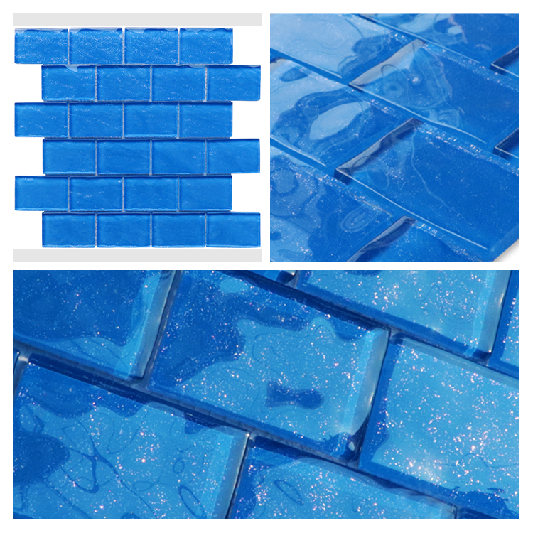 2x3''闪亮的天空蓝色玻璃瓷砖游泳池