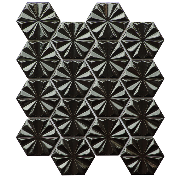 Black Hexagon Glazed Ceramic Mosaic Wall Tile