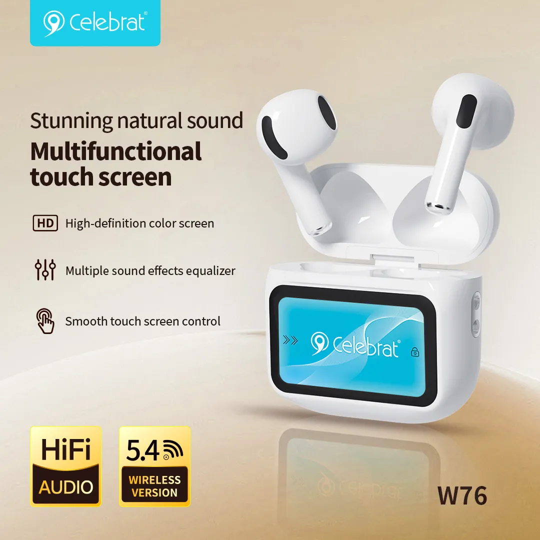 Celebrat W76 TWS Earbuds with Smart Color Display