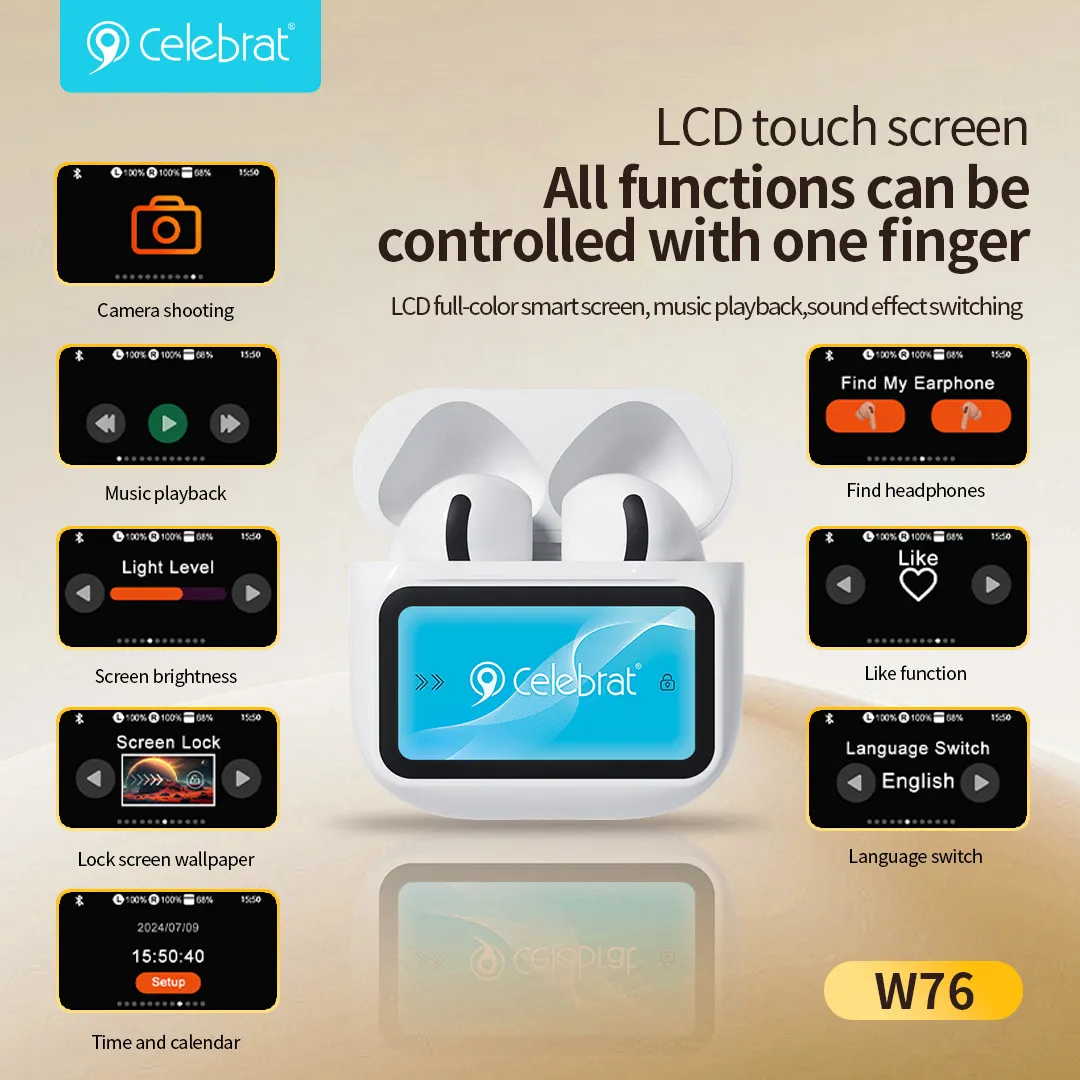 Celebrat W76 TWS Earbuds with Smart Color Display