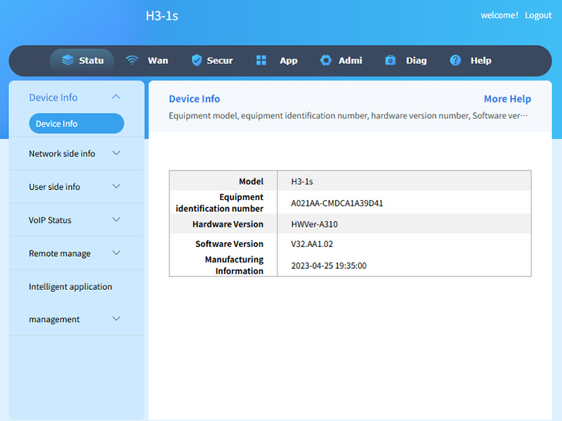 New H3-1S GPON ONU Router: 4GE+ Dual Band WiFi