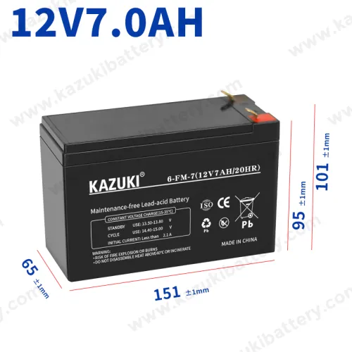 KAZUKI 6-FM-7 12V7Ah Lead Acid Maintenance-free Battery for Fire Hose Elevator Machine Room DC Screen