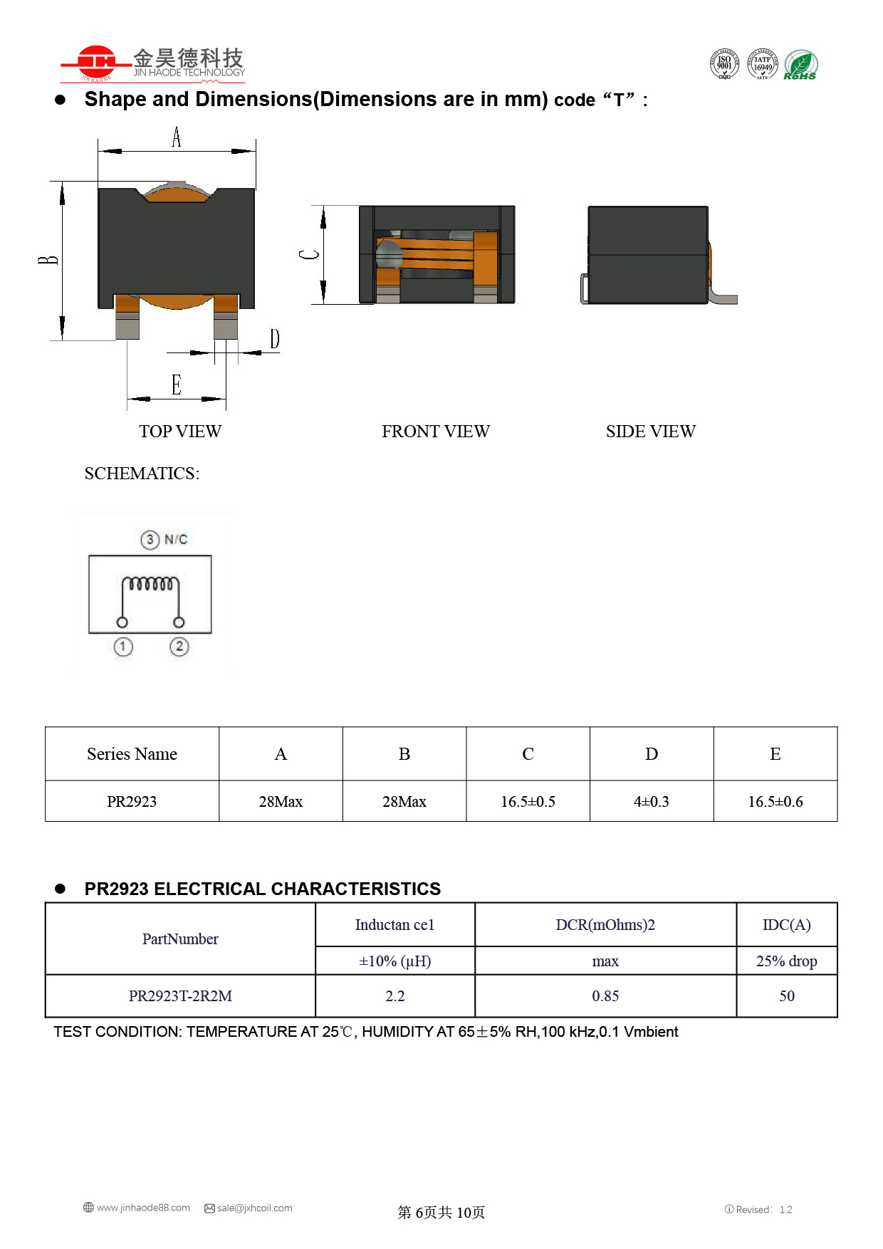 high current flat wire inductors PR series