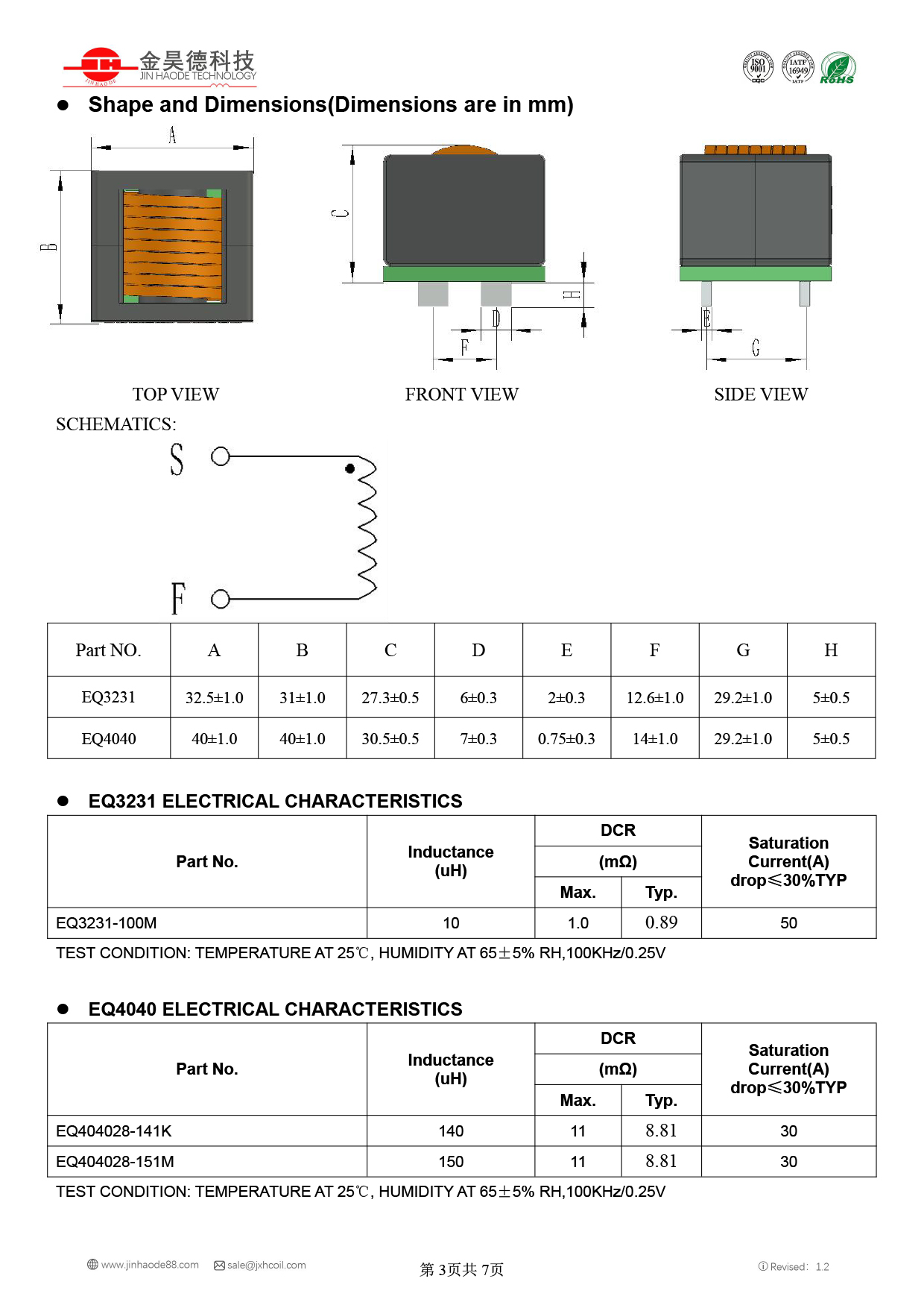 File Inductor High Current Flat Wire Inductors EQ Series