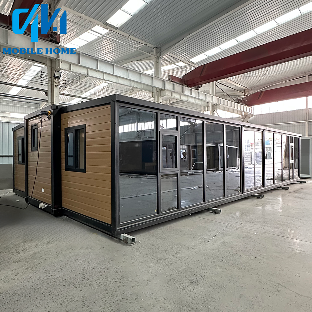 40FT Expandable Container House | Wood Grain & Glass Wall