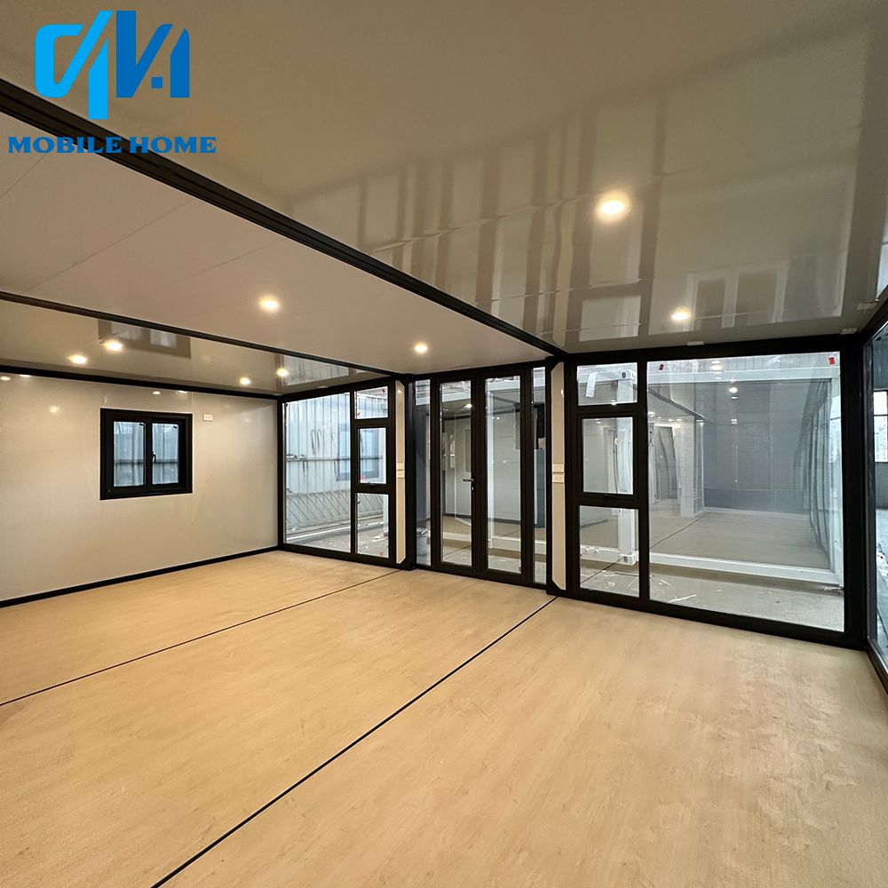 40FT Expandable Container House | Wood Grain & Glass Wall