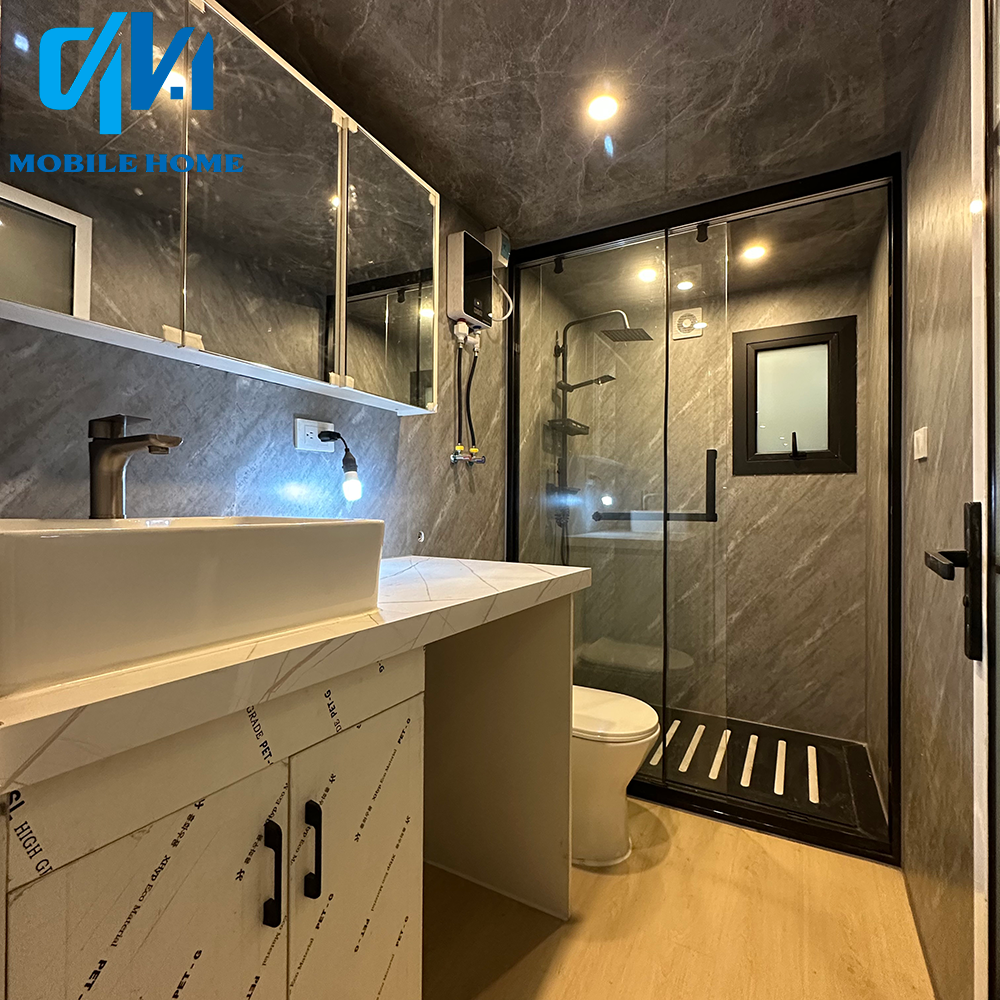 40FT Expandable Container House | Wood Grain & Glass Wall