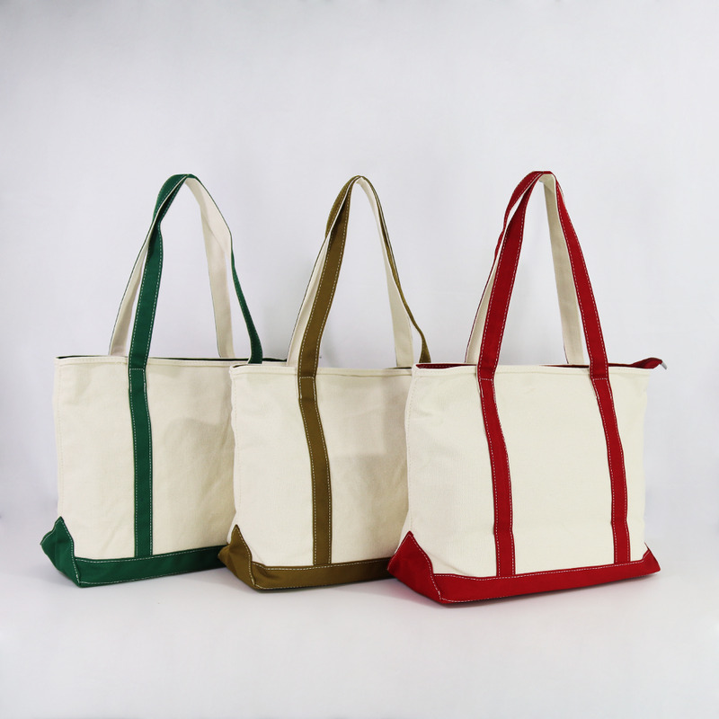 Zweifarbige Baumwoll-Strandtasche mit Reißverschluss im Großhandel | 40x27x16cm individuelle Einkaufstasche für Werbezwecke