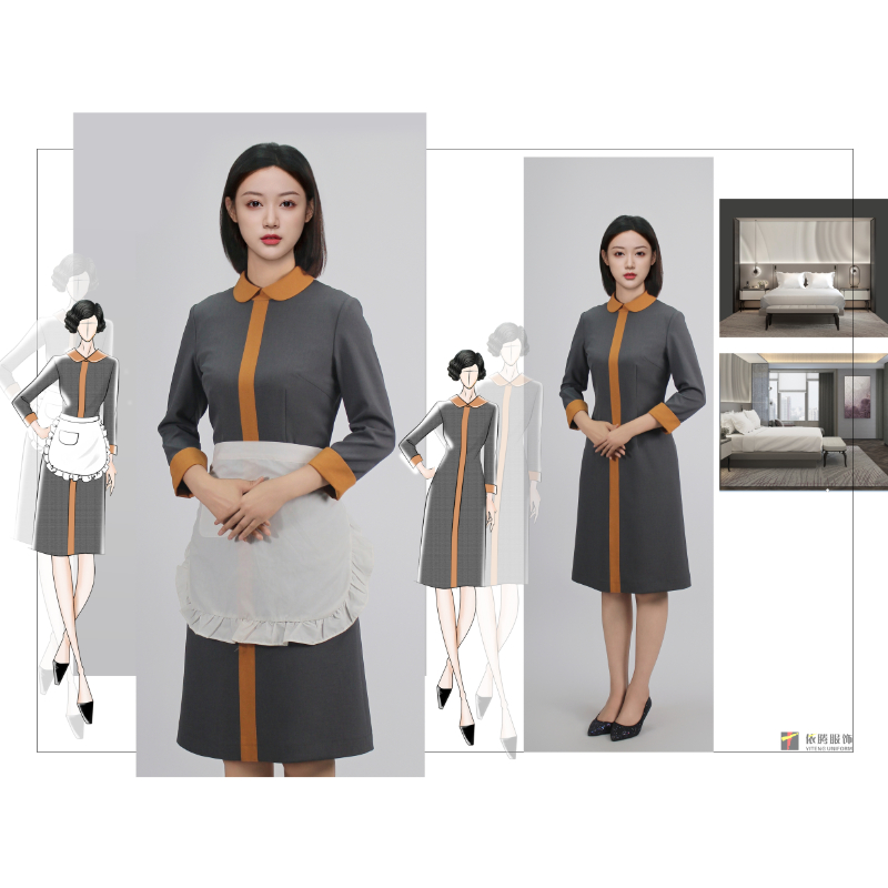 Limpieza de la habitación del hotel uniforme de ama de llaves