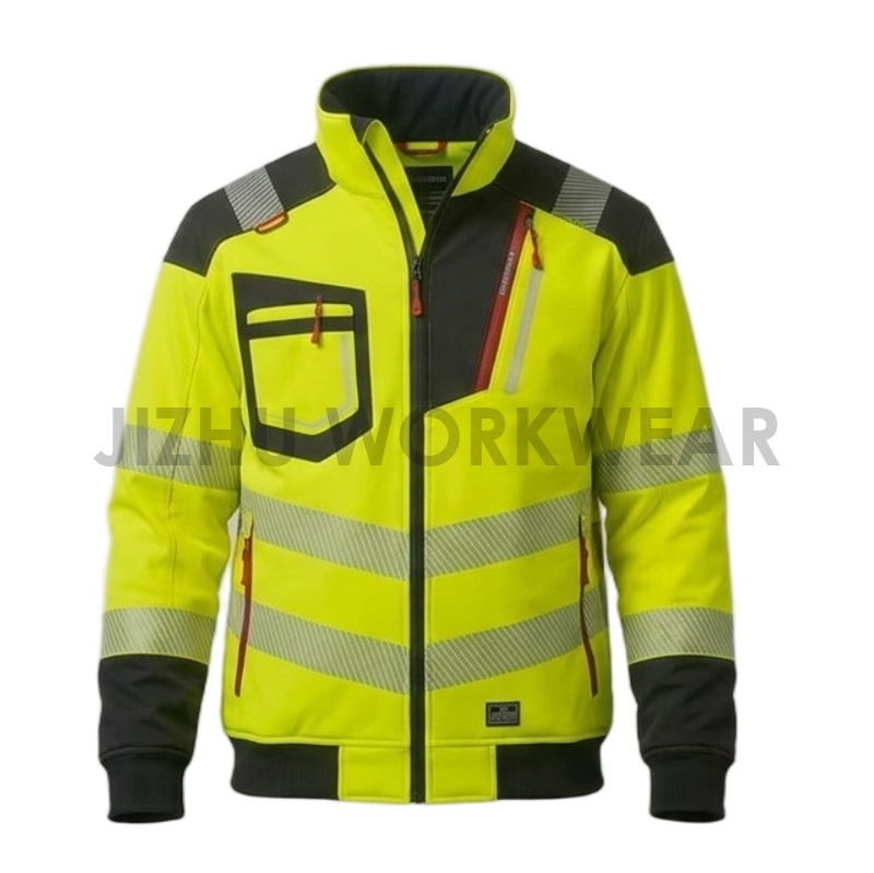 Warnschutz-Softshell-Sicherheitsjacke mit Reißverschlusstaschen