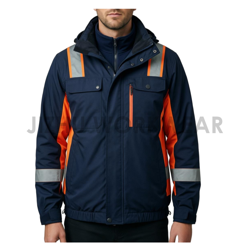 Men's Heavy-Duty Navy Blue Safety Work Jacket