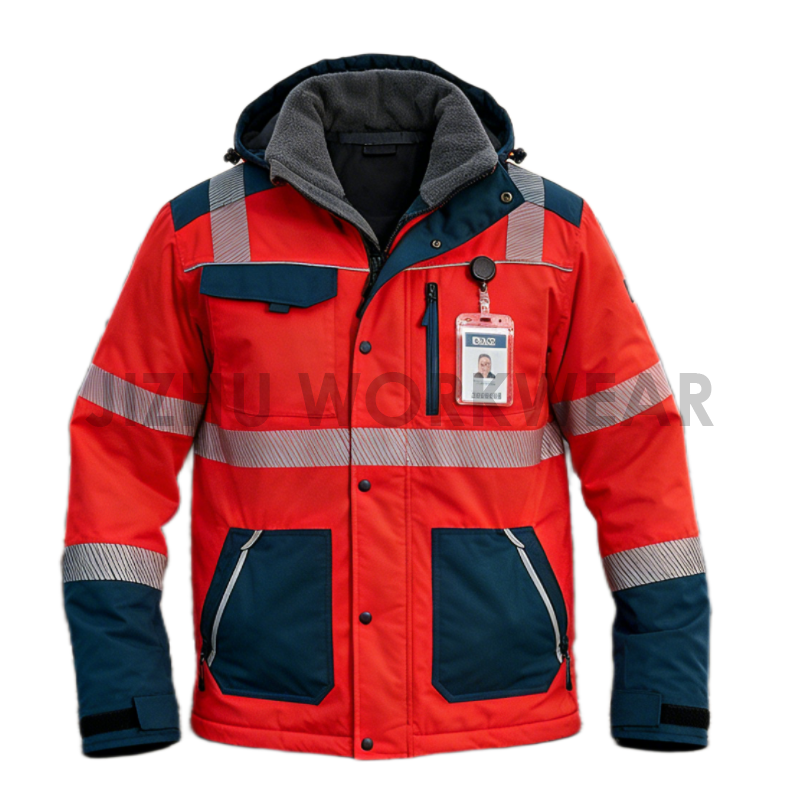 Hi-vis orange winter worker jacket-insulated safety coat Hi-vis orange winter worker jacket-insulated safety coat