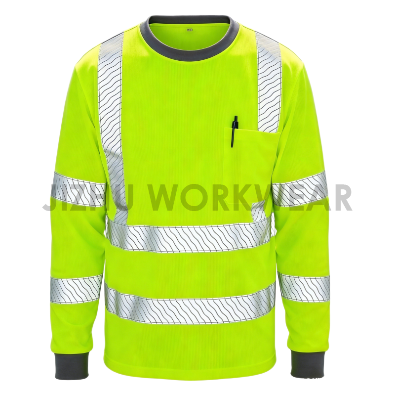 Chemise de sécurité à manches longues haute visibilité et évacuant l'humidité pour hommes