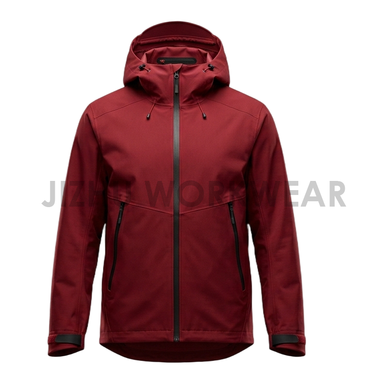 Rote technische Softshell-Kapuzenjacke