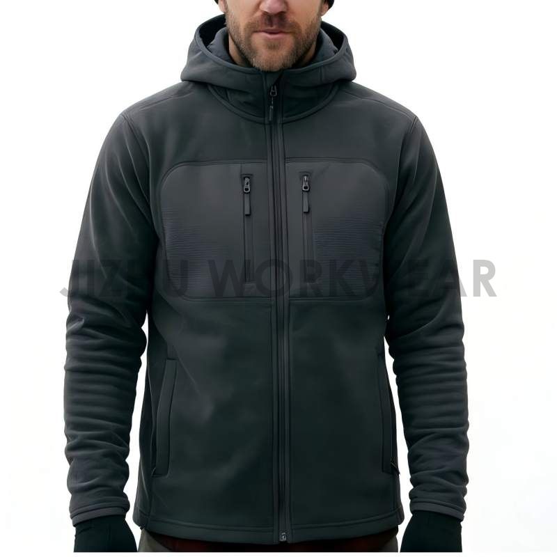 Dunkelgraue Herren-Fleecejacke mit Kapuze