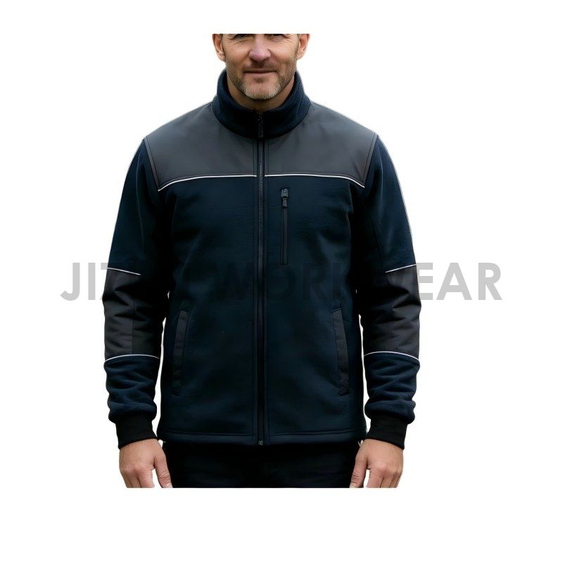 Marineblaue Fleecejacke für Herren mit reflektierenden Paspeln