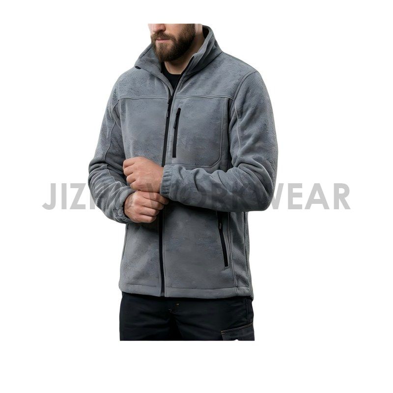 Graue Herren-Fleecejacke mit Kapuze – gemütlich, robust und warm mit Reißverschlusstaschen