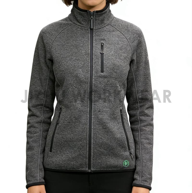 Graue Fleecejacke für Damen – weich, warm und stilvoll mit Reißverschlusstaschen