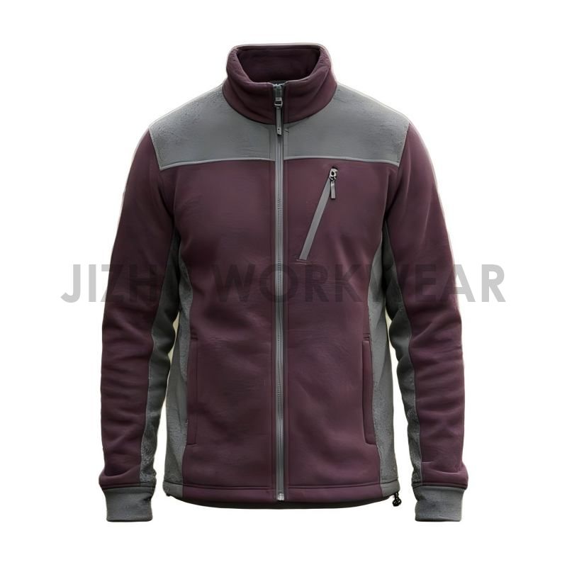 Burgunderrote und graue Colorblock-Fleecejacke für Herren
