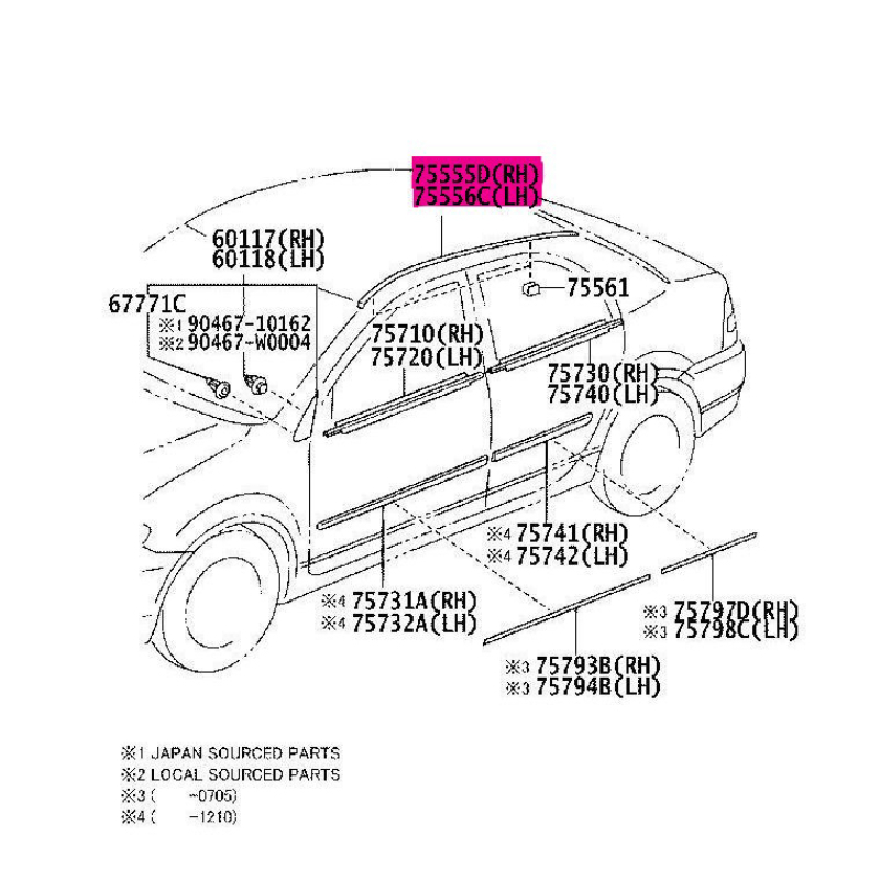 Roof Molding Trim for Toyota Corolla 2003-2008