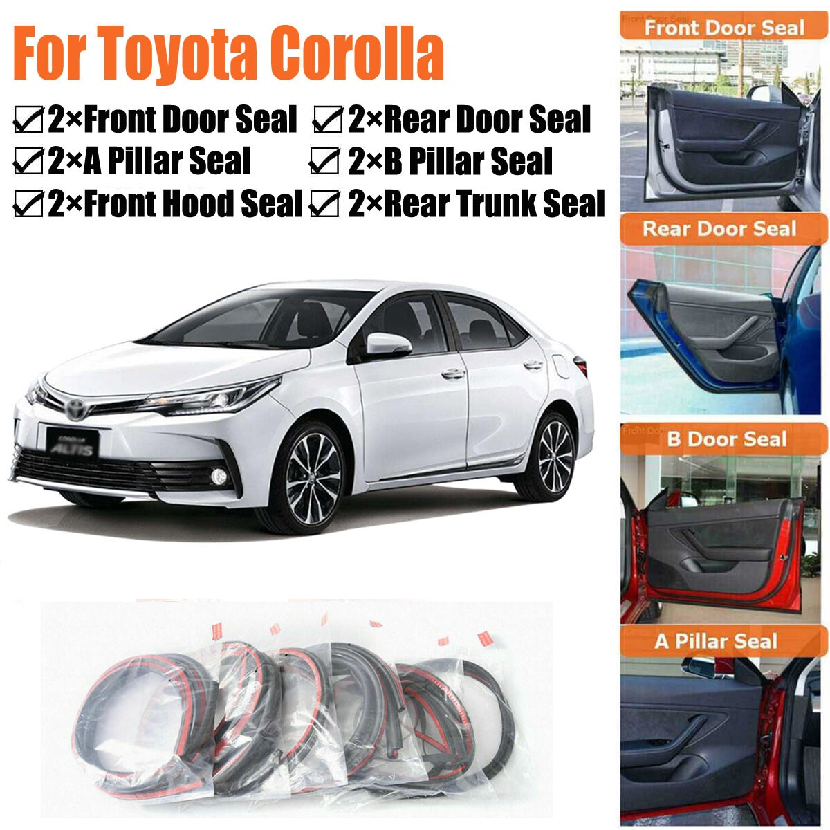 Door Rubber Seal Strips Kit For Toyota Corolla