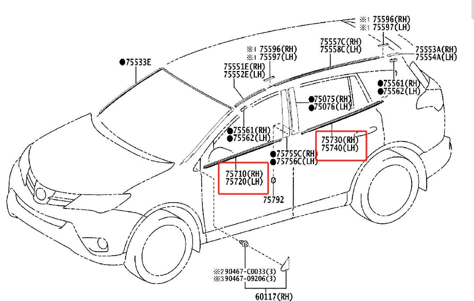Car Door Weatherstrip For Toyota RAV4 2013-2019