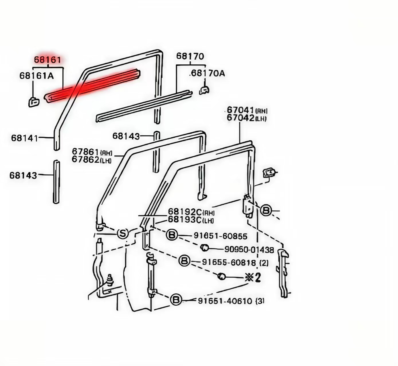 Weatherstrip បង្អួចឡានសម្រាប់រថយន្ត Toyota Land Cruiser LC70