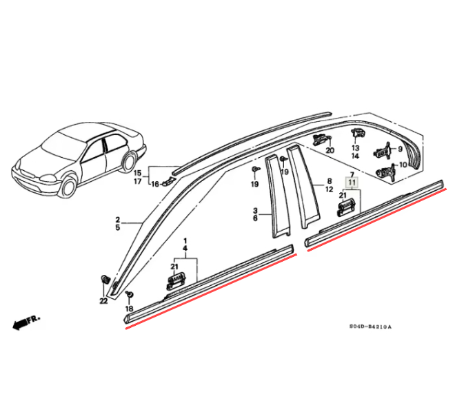 Car Door Rubber Seal Wether Strip for Honda Civic 1996-2000
