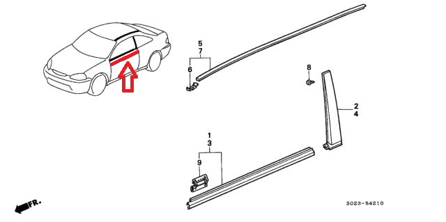 Dải thời tiết cửa sổ ô tô cho Honda Civic 1996-2000 Coupe 2D