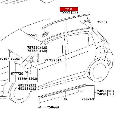 Car Roof Rubber Molding Strips for Toyota Yaris 2012-2019