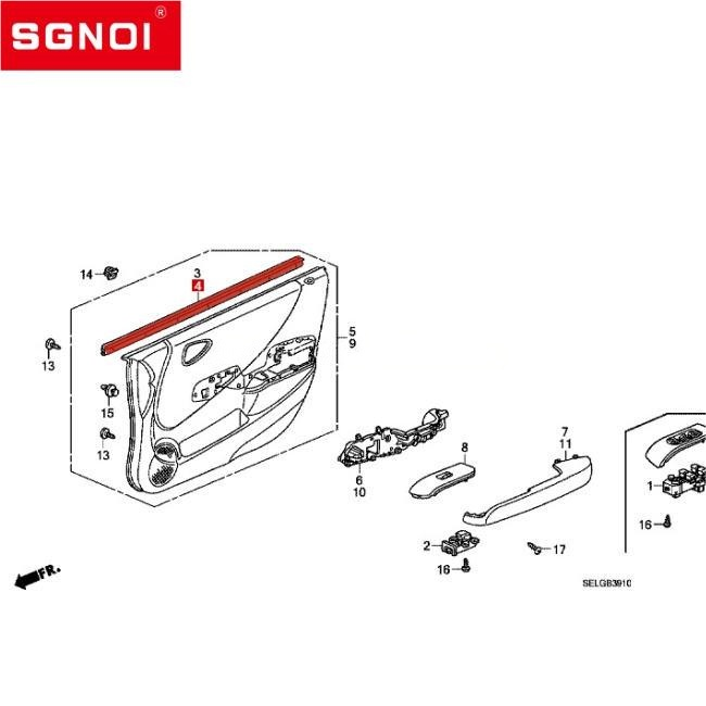 Door Window Inner Weatherstrip for Honda Accord 2008-2013