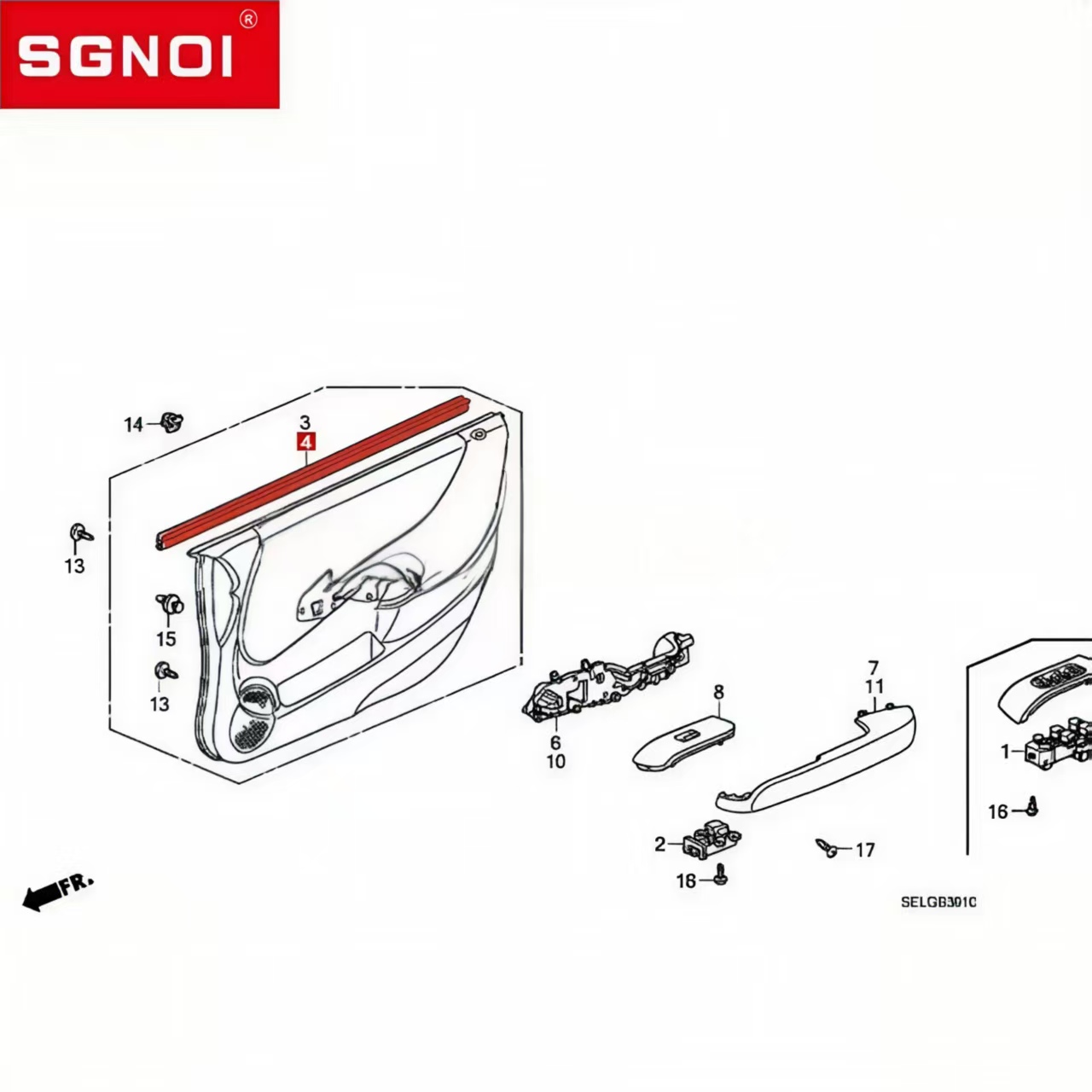 Uszczelka szyby wewnętrznej drzwi do Hondy Civic 2006-2011