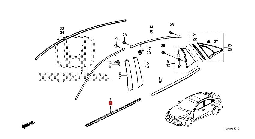 Window Weatherstrip Kit for Honda Civic 2016-2021