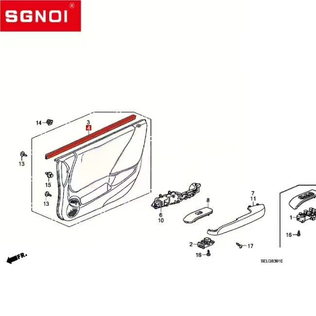Inner Door Window Weatherstrip for Honda  Fit / Jazz 2003-2008