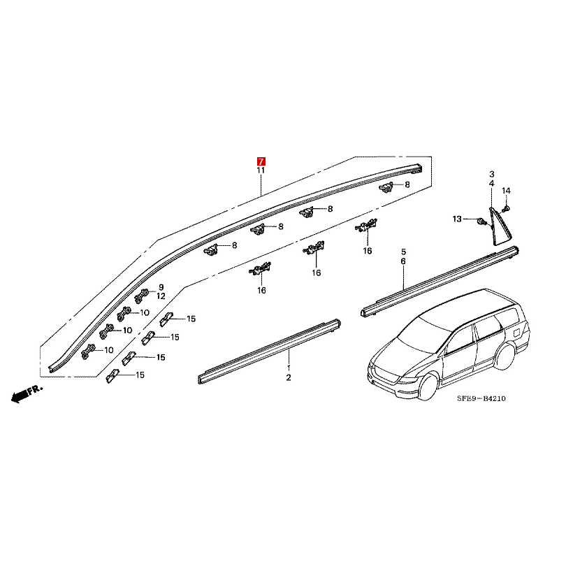 車のルーフラインはホンダ オデッセイ 2005-2008 に適合します。