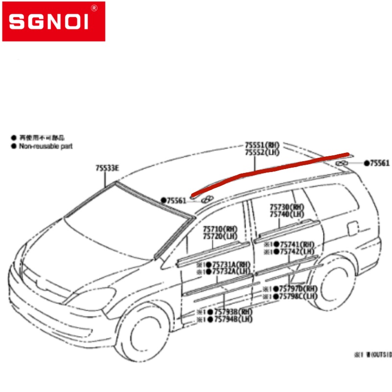 자동차 지붕 고무 스트립 도요타 이노 2004-2015