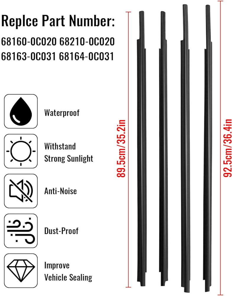 도요타 세쿼이아 2008-2020 용 자동차 창 웨더 스트립