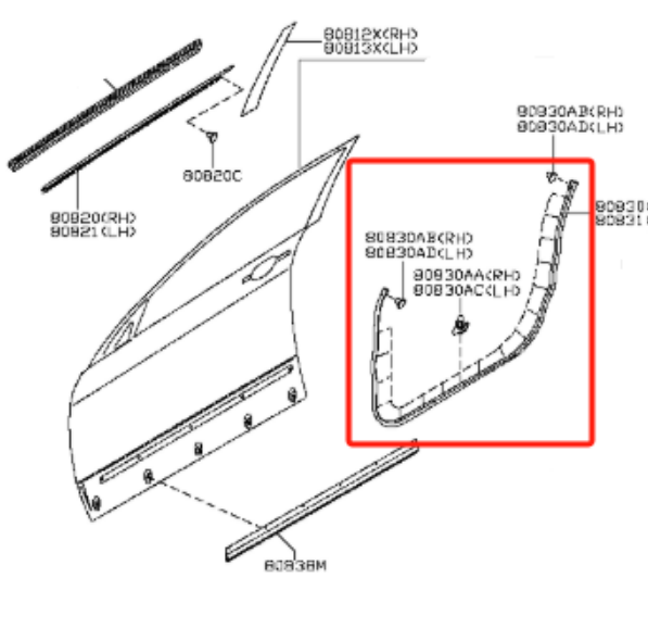 Car Door Outer Seal for Nissan Teana 2004-2007